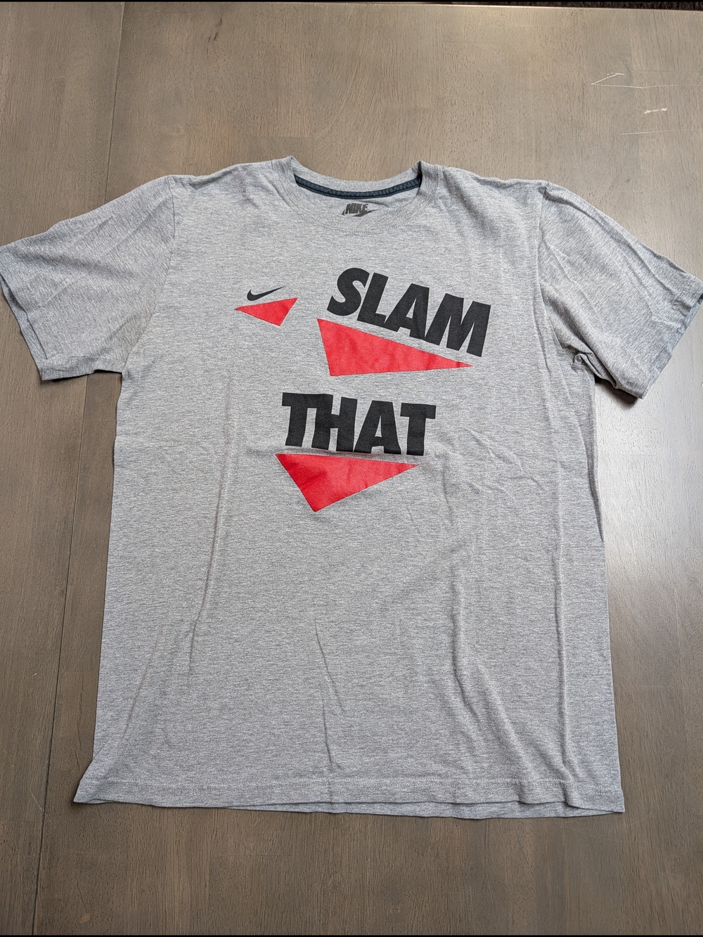 Nike Gray Short-Sleeve 'Slam That' Graphic Tee with Red Accents